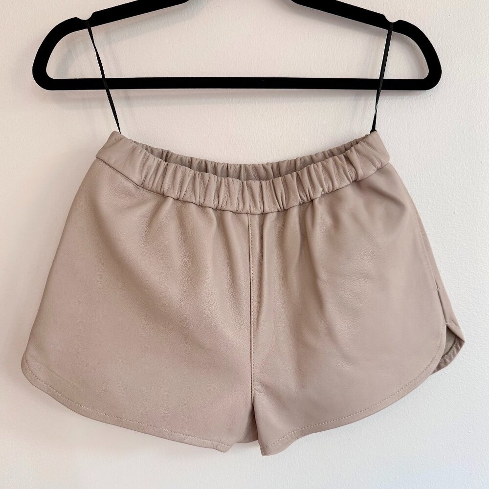 SPRWMN NWT French Lambskin Leather Shorts Elastic Waist Pull-On Designer Luxury